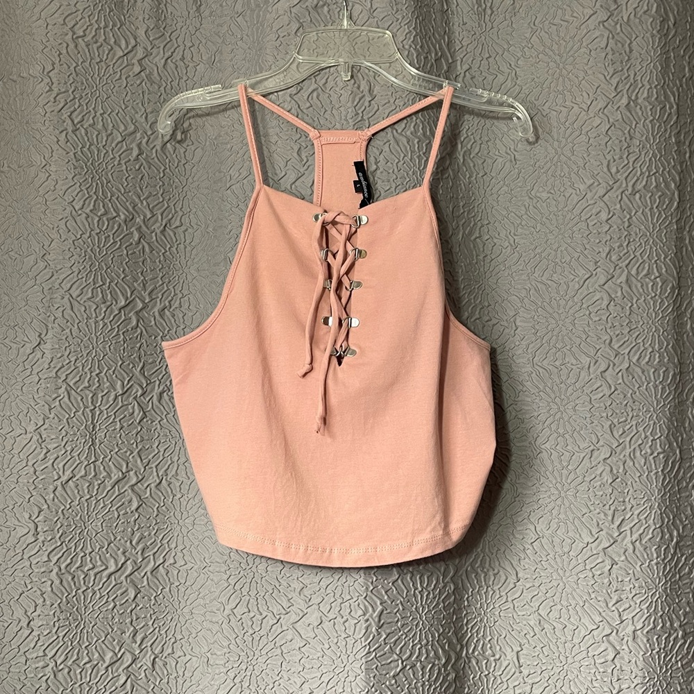 Forever 21 Pink Lace Up Crop Top